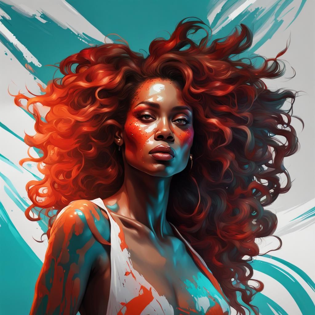 Vitiligo Woman with Bold Colors, Splash Art Style