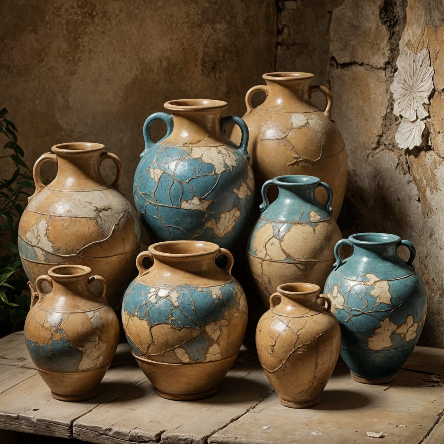 Des amphores  d'argile fissurees