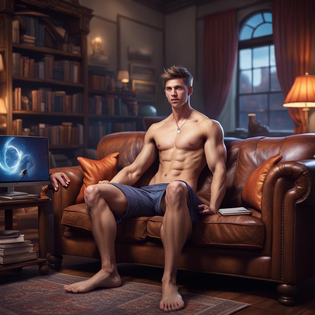Shirtless College Guy Ready for Fun: Fantasy Art