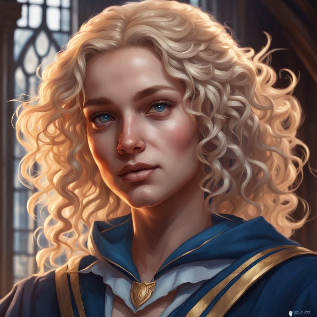 Blonde Ravenclaw Girl Portrait in Art Nouveau Style