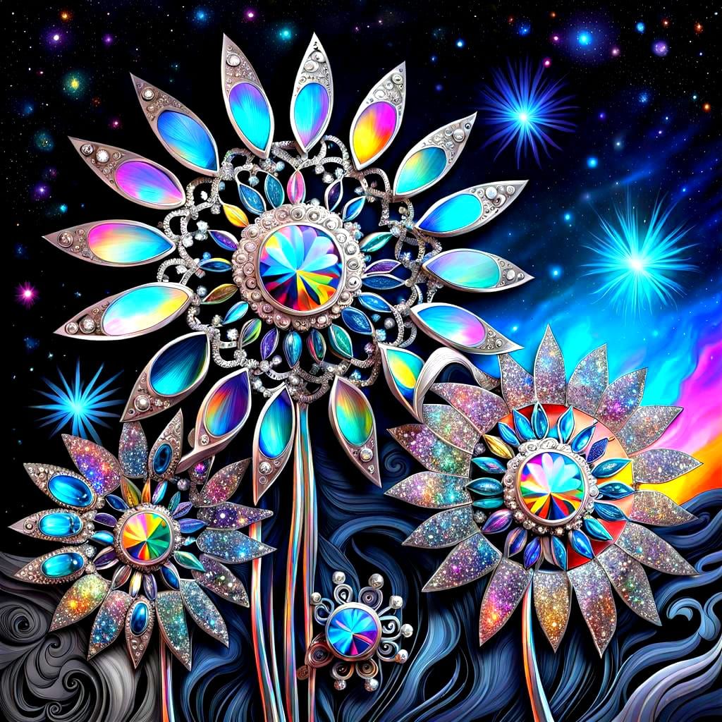 Reflective Metal Daisies with Platinum Leaves