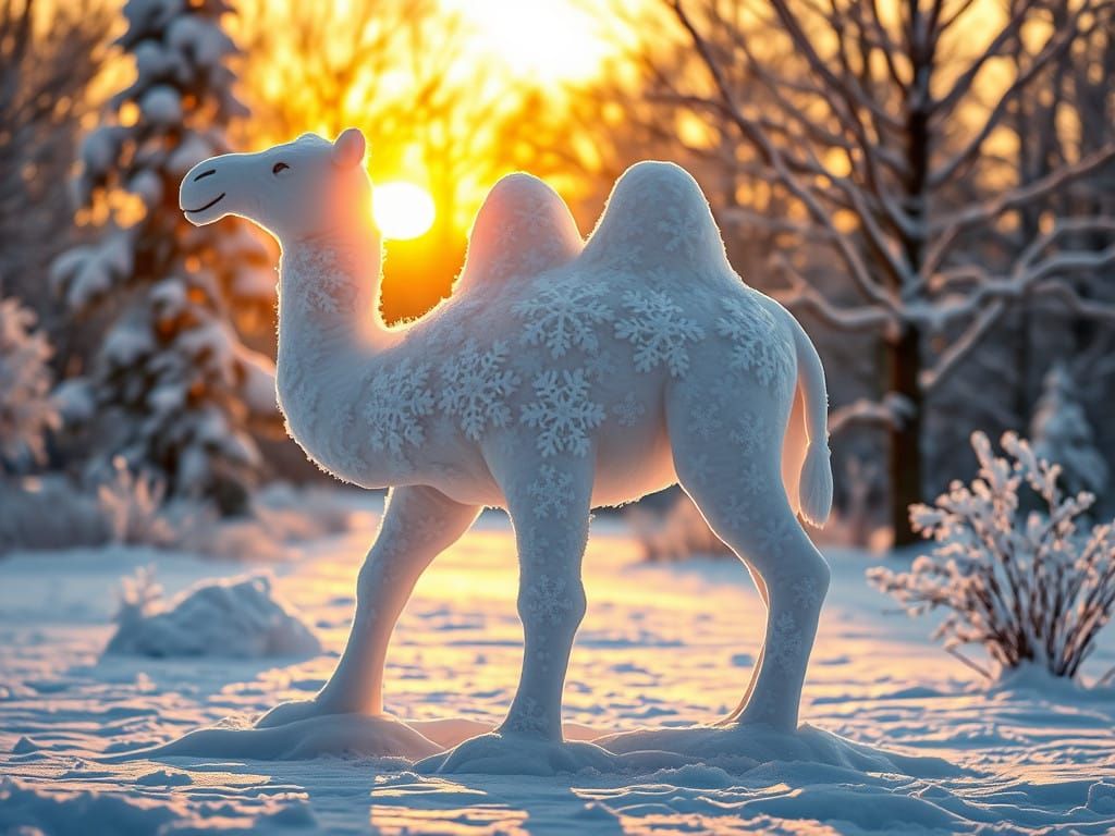 A camel made from snow