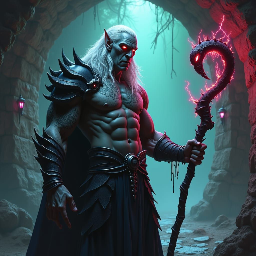 Drow Elf Wizard in Gothic Fantasy Style