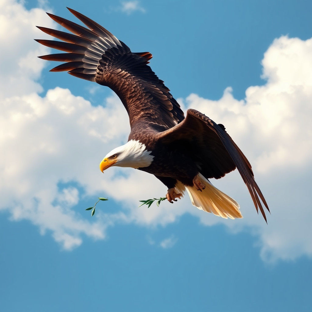 Bald Eagle Soaring with Olive Branch