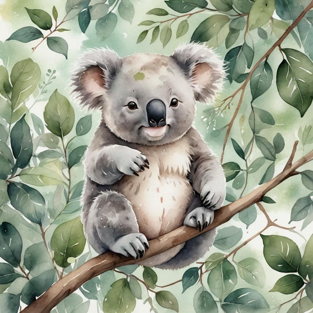 Charming Koala Watercolor Illustration in Pastel Colors