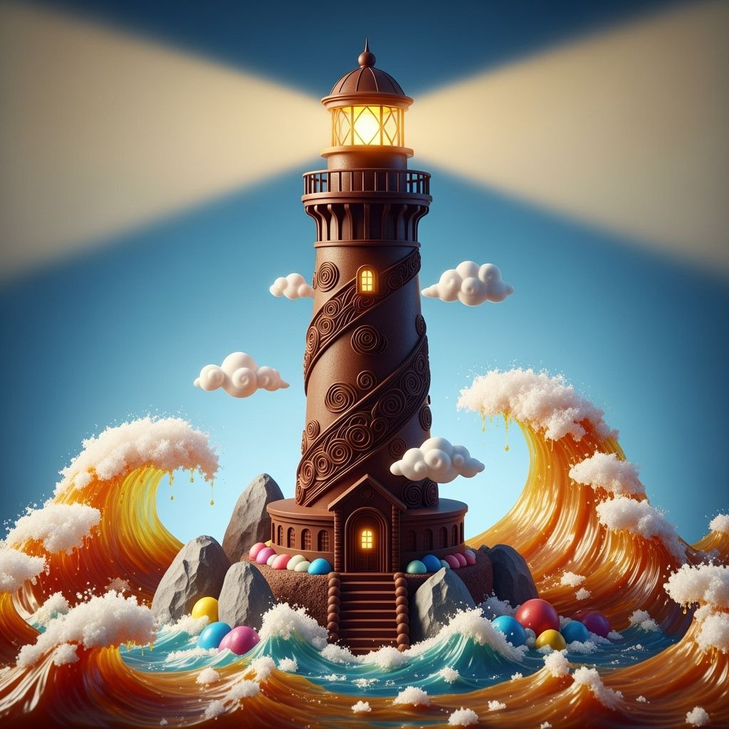 Chocolate Lighthouse in Caramel Sea, Fantasy Food Photograph...
