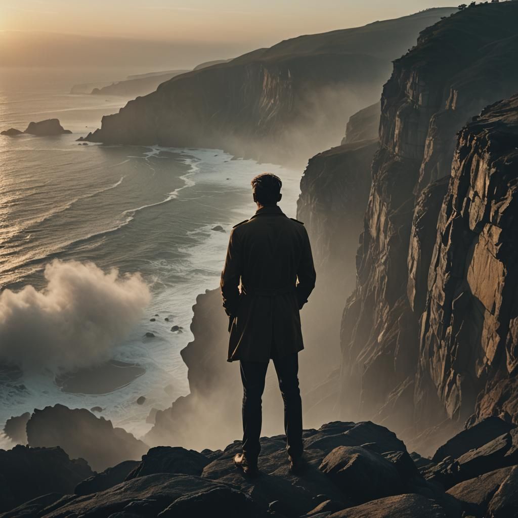 Saint Beckham Carter on Misty Cliffside at Sunset