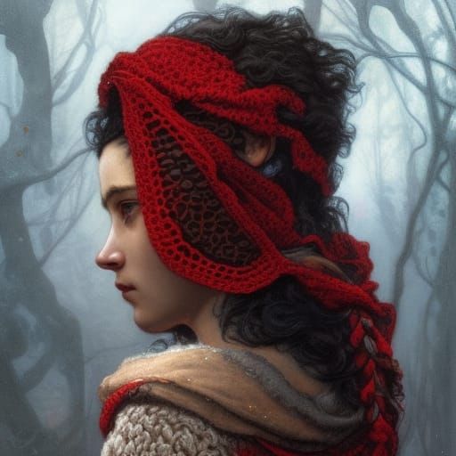 Fierce Red Riding Hood Hugs a Wolf in a Vibrant, Impressioni...