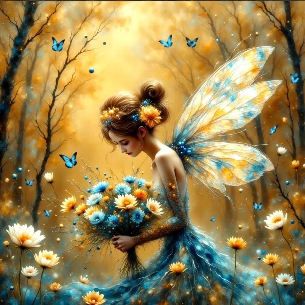 Ethereal Fairy with Flowers in Alcohol Ink Style