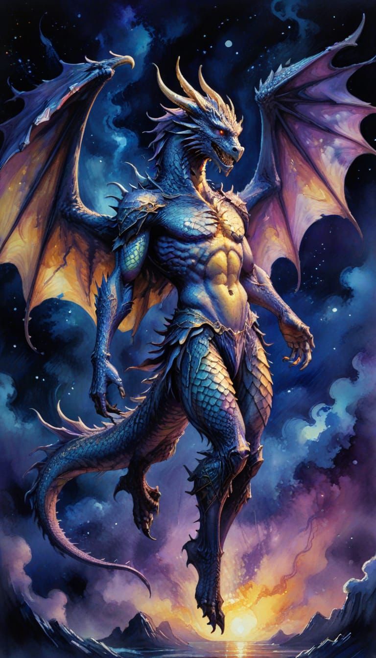 Dragon Angel Hybrid in Watercolor Style