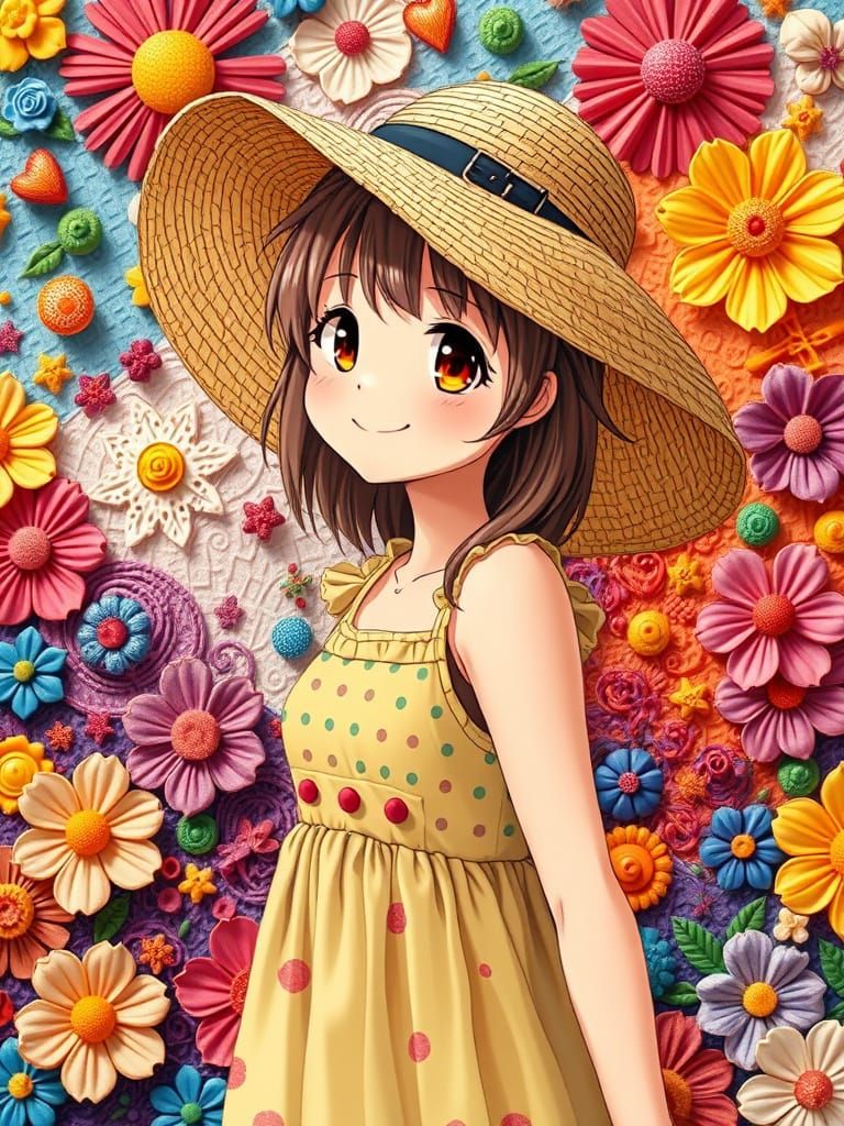 Anime Girl Surrounded by Pasta Art in Pop Art Style