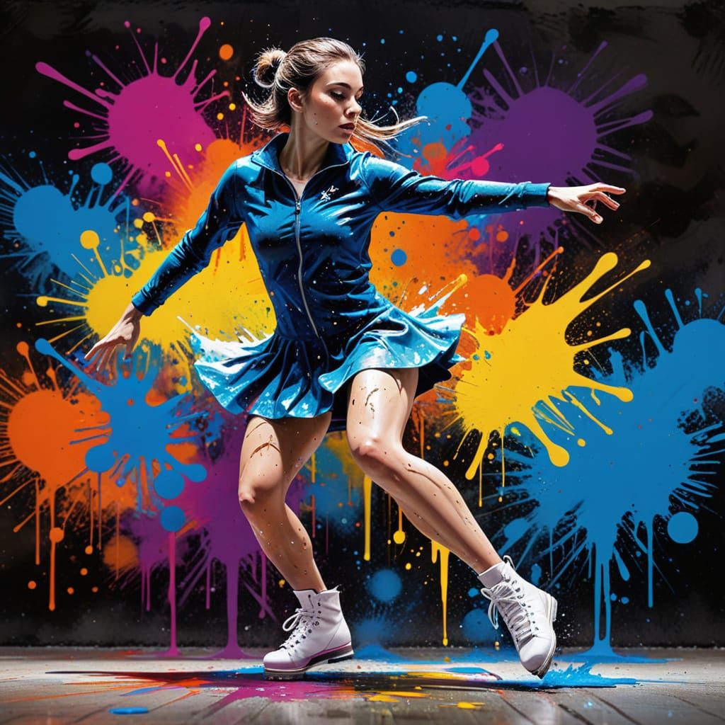 Female Figure Skater in Graffiti Splash Art