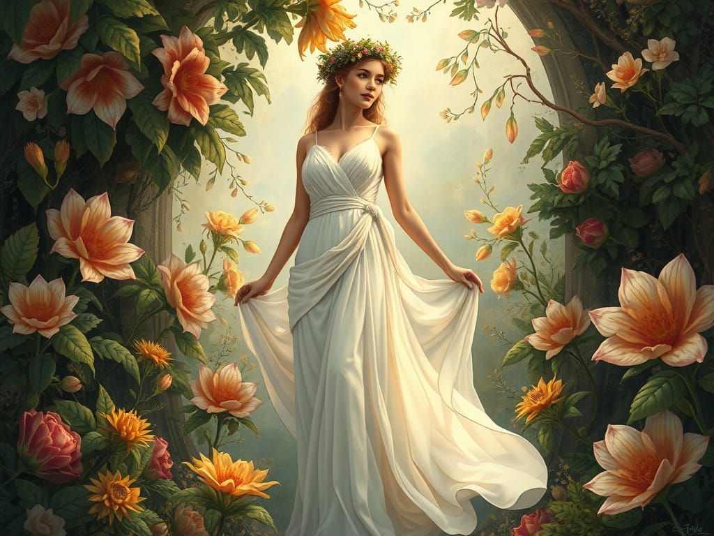 Greek Goddess in Art Nouveau Fantasycore Scene