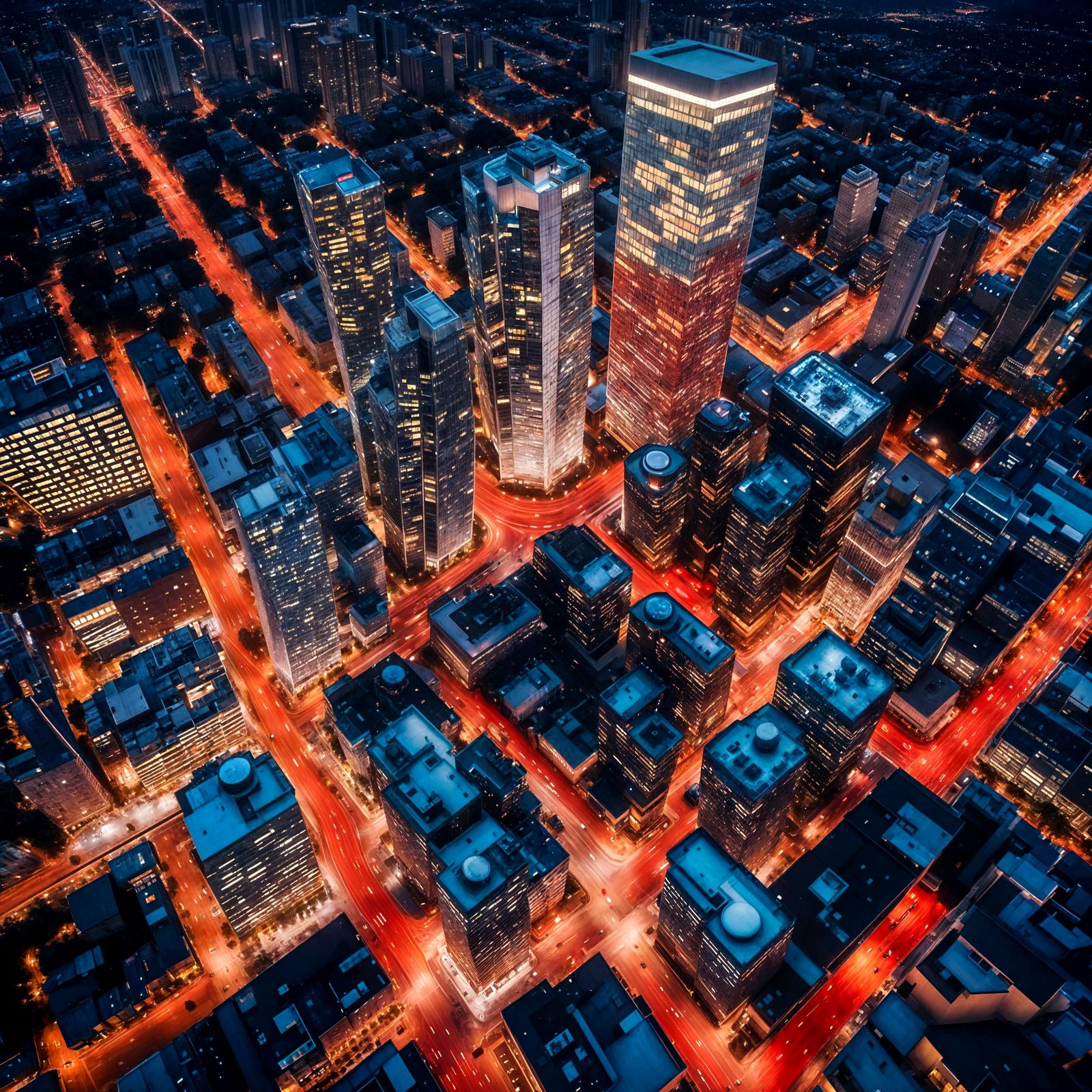 Modern Cityscape at Dusk with Ink Splotches