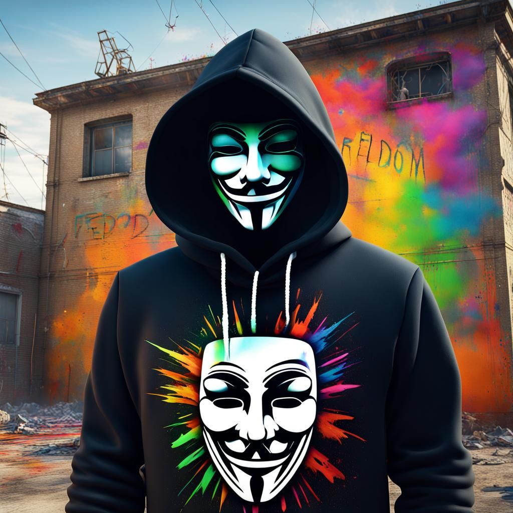 Guy Fawkes Sprays 'Freedom' Graffiti Art