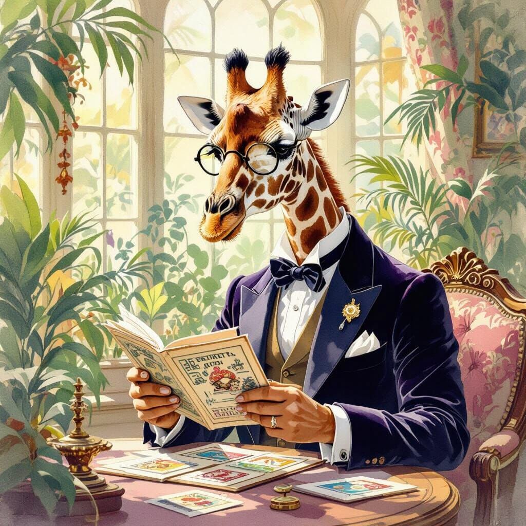 Sophisticated Giraffe Studies Stamps in Watercolor Aesthetic