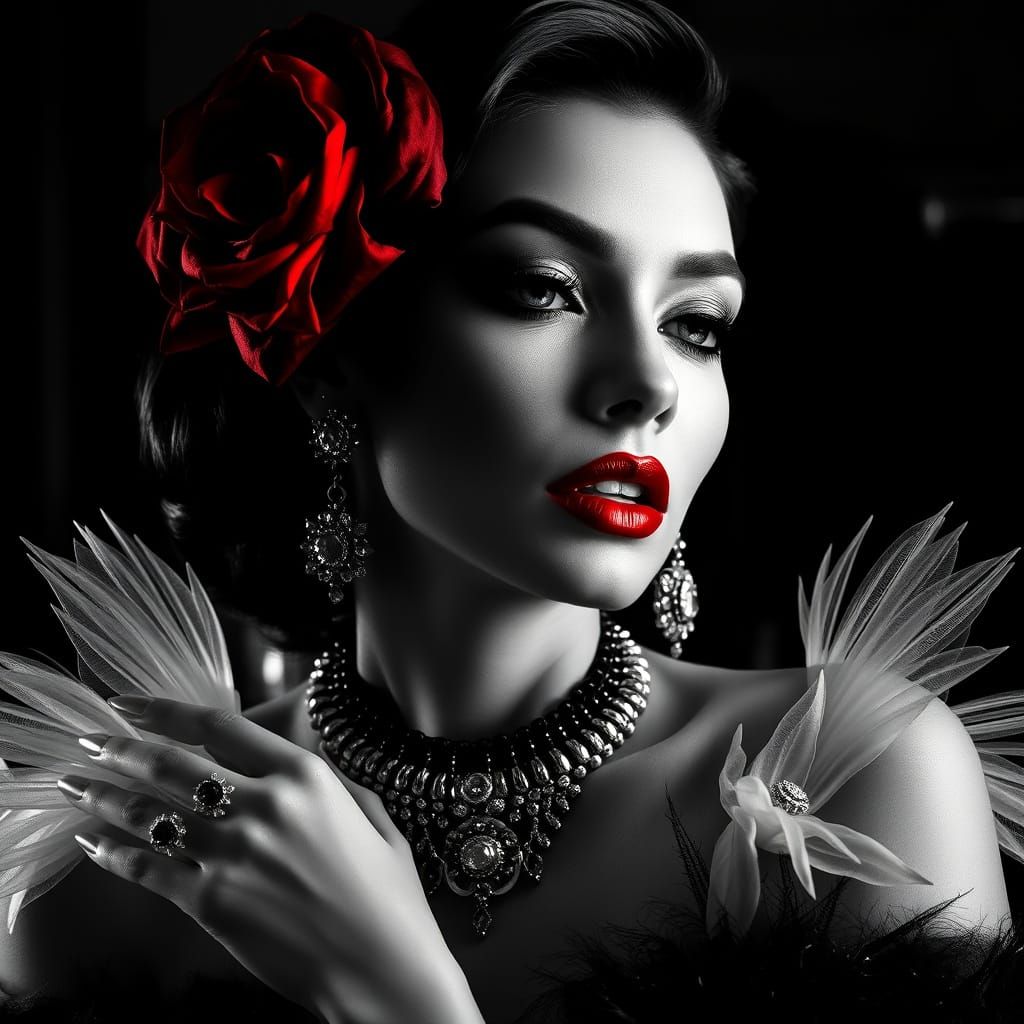 Decadent Woman in Stylized Black, White and Red