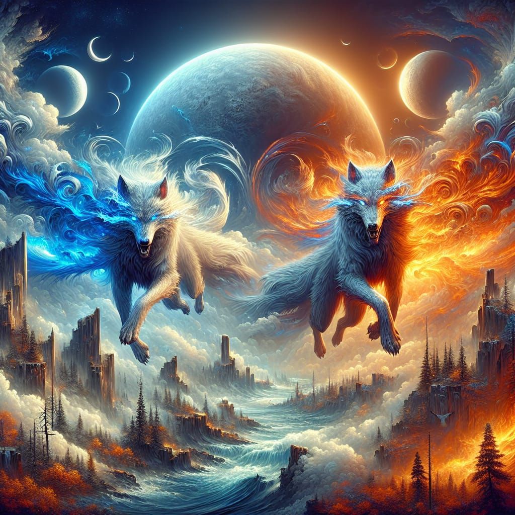 Skoll and Hati: Wolves Chasing Sun and Moon