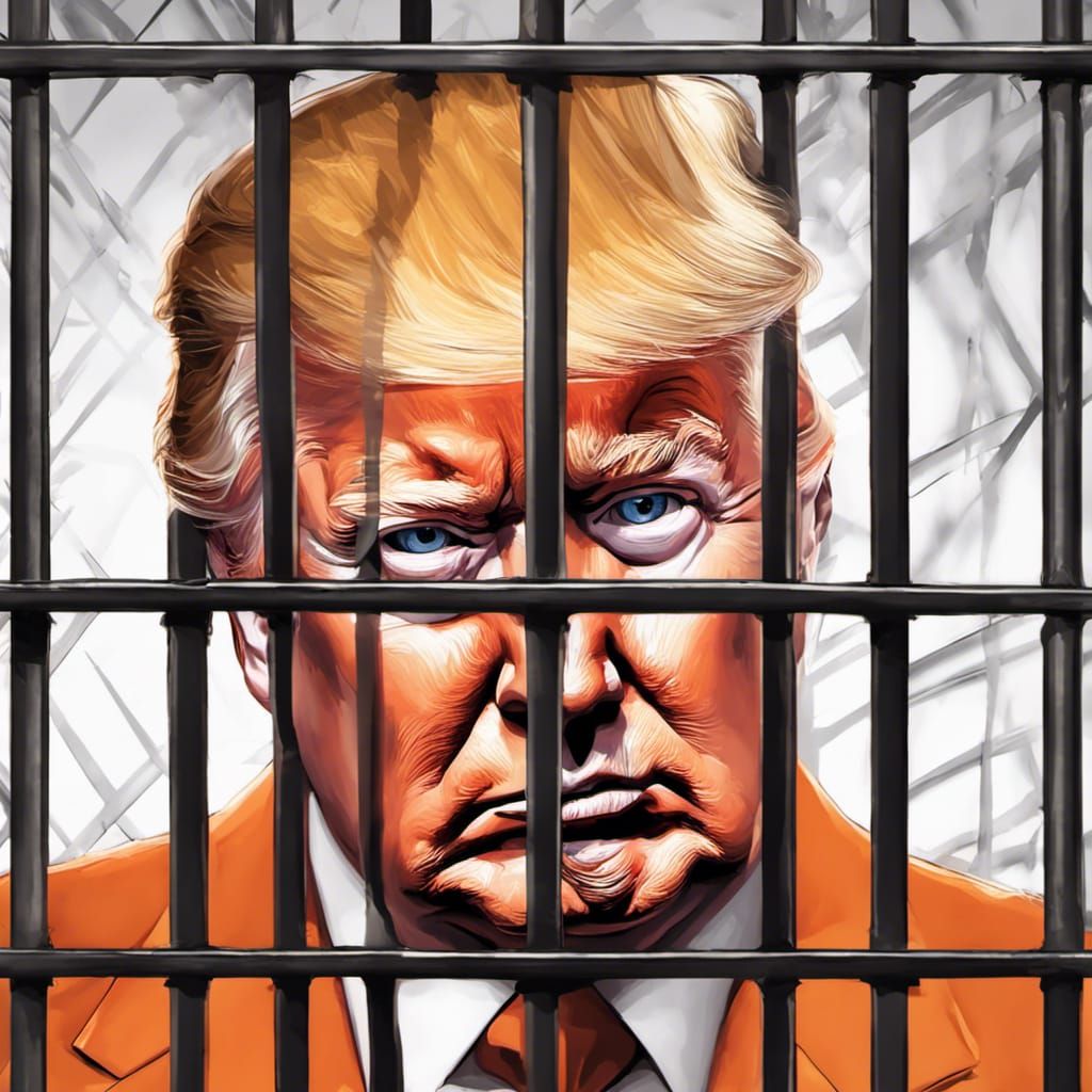 Hyperrealistic Man Behind Bars with Orange Color Theme