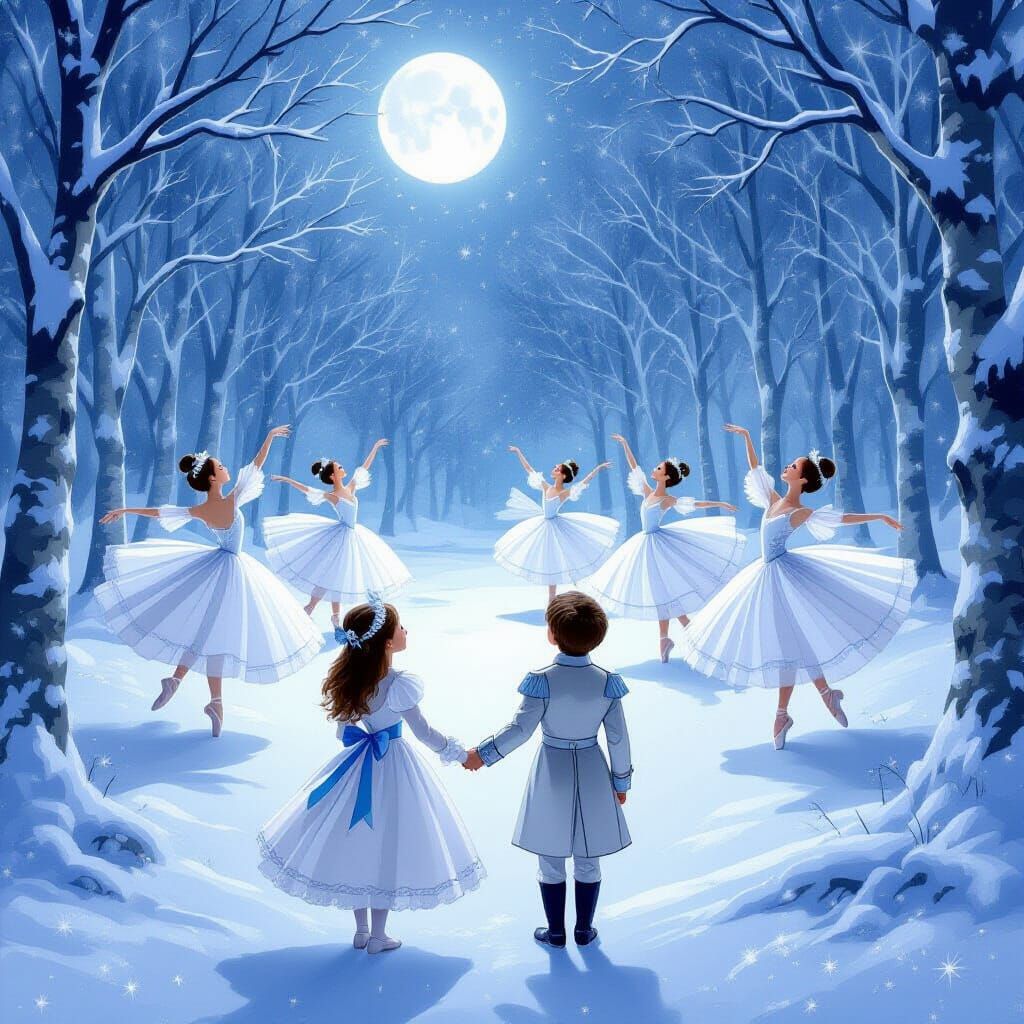 Enchanting Winter Ballet in Snowy Forest