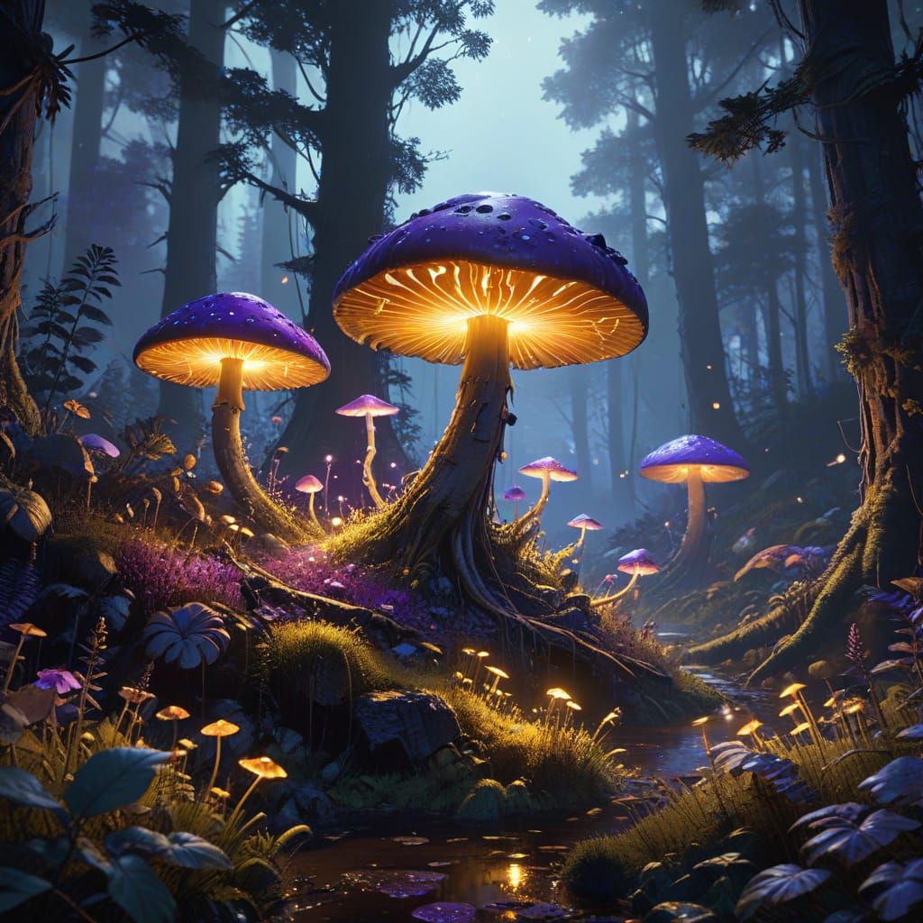 Glowing Mushroom Circle in Enchanted Forest