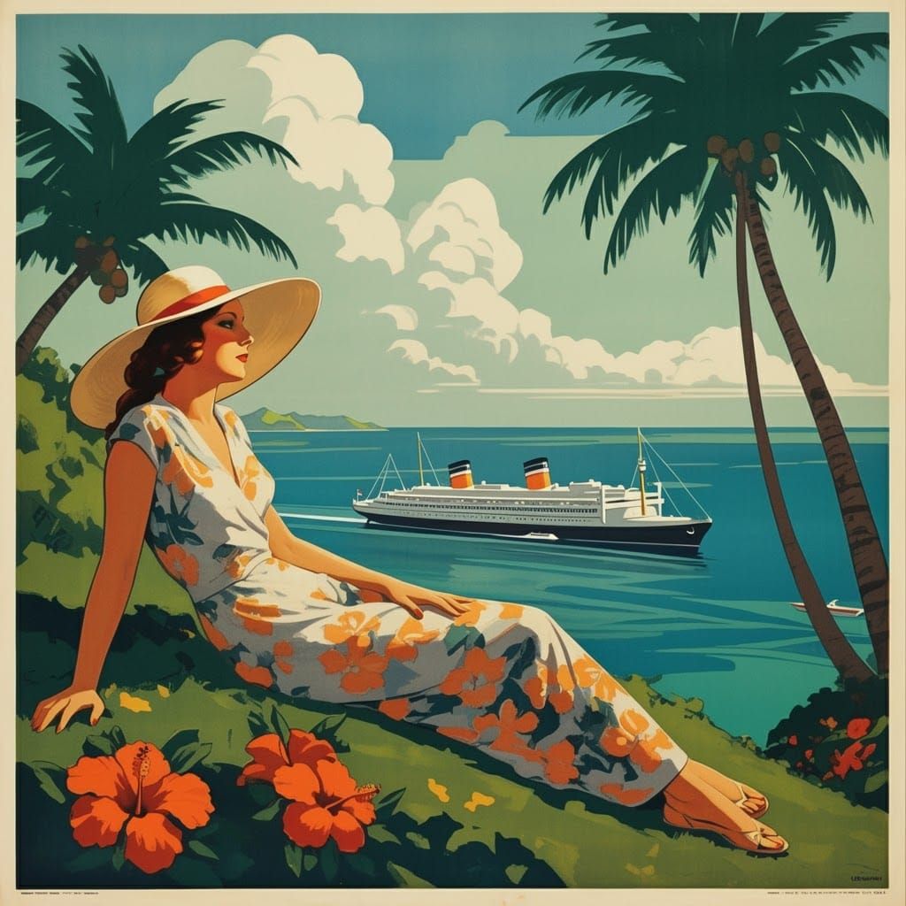 Vintage Art Deco South Pacific Island Travel Poster