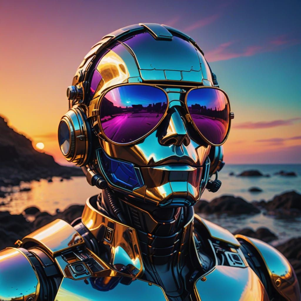 Realistic Futuristic Bot in Neon Yellow and Turquoise