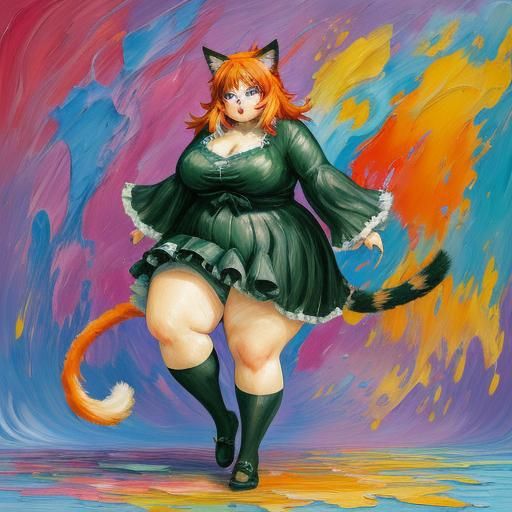 Anime Girl with Cat Features in Expressionist Style