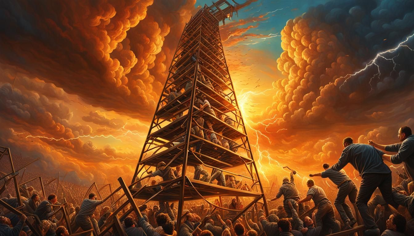 Hyperrealistic Ladder to Heaven Oil Painting