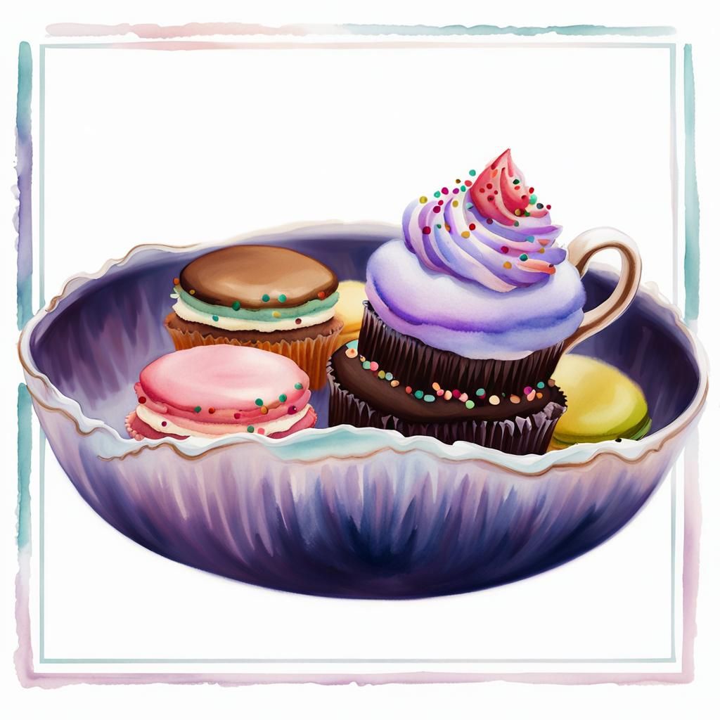 Girl Enjoying Macarons, Pastel Watercolor Illustration