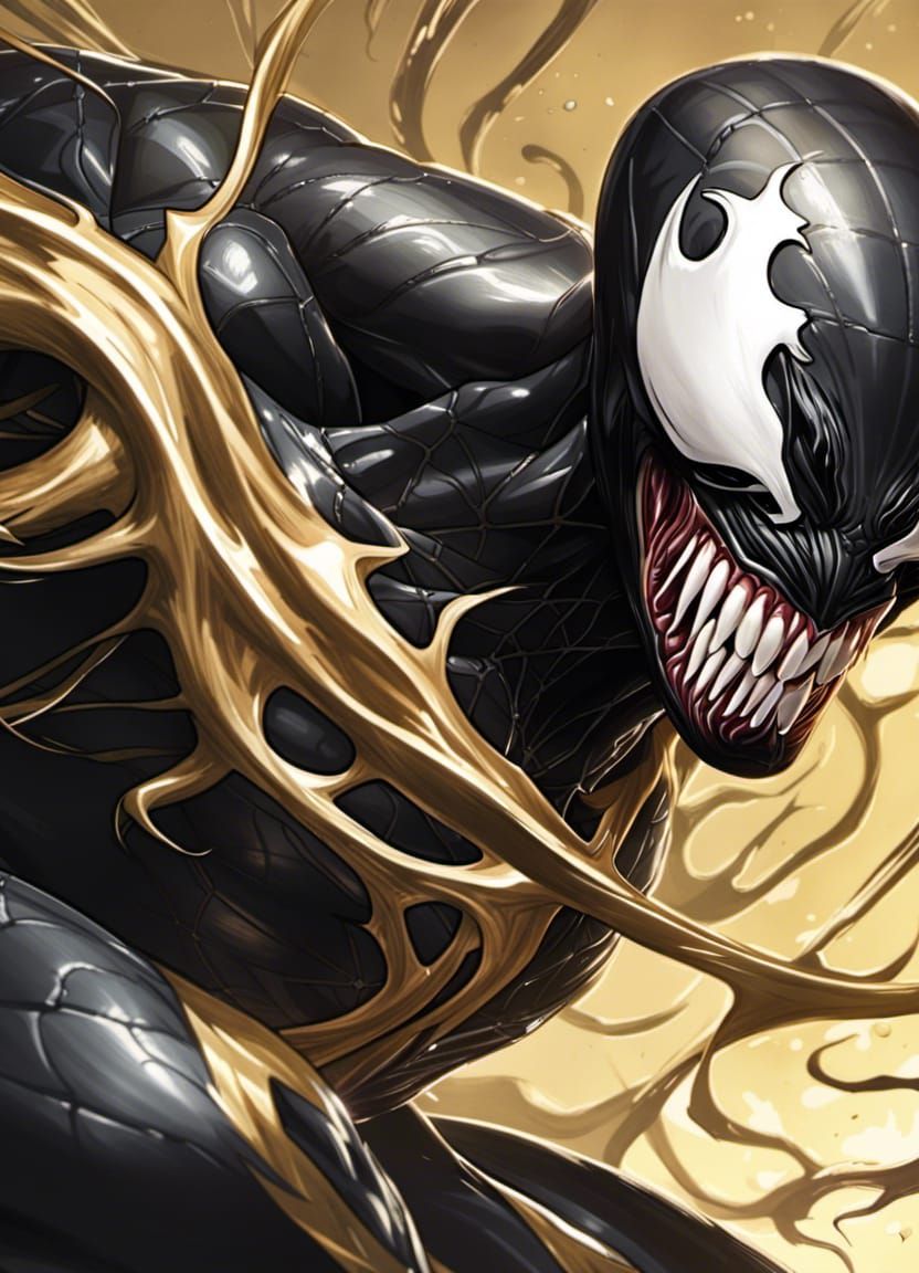 Gold Venom Symbiote in Dark Fantasy Style