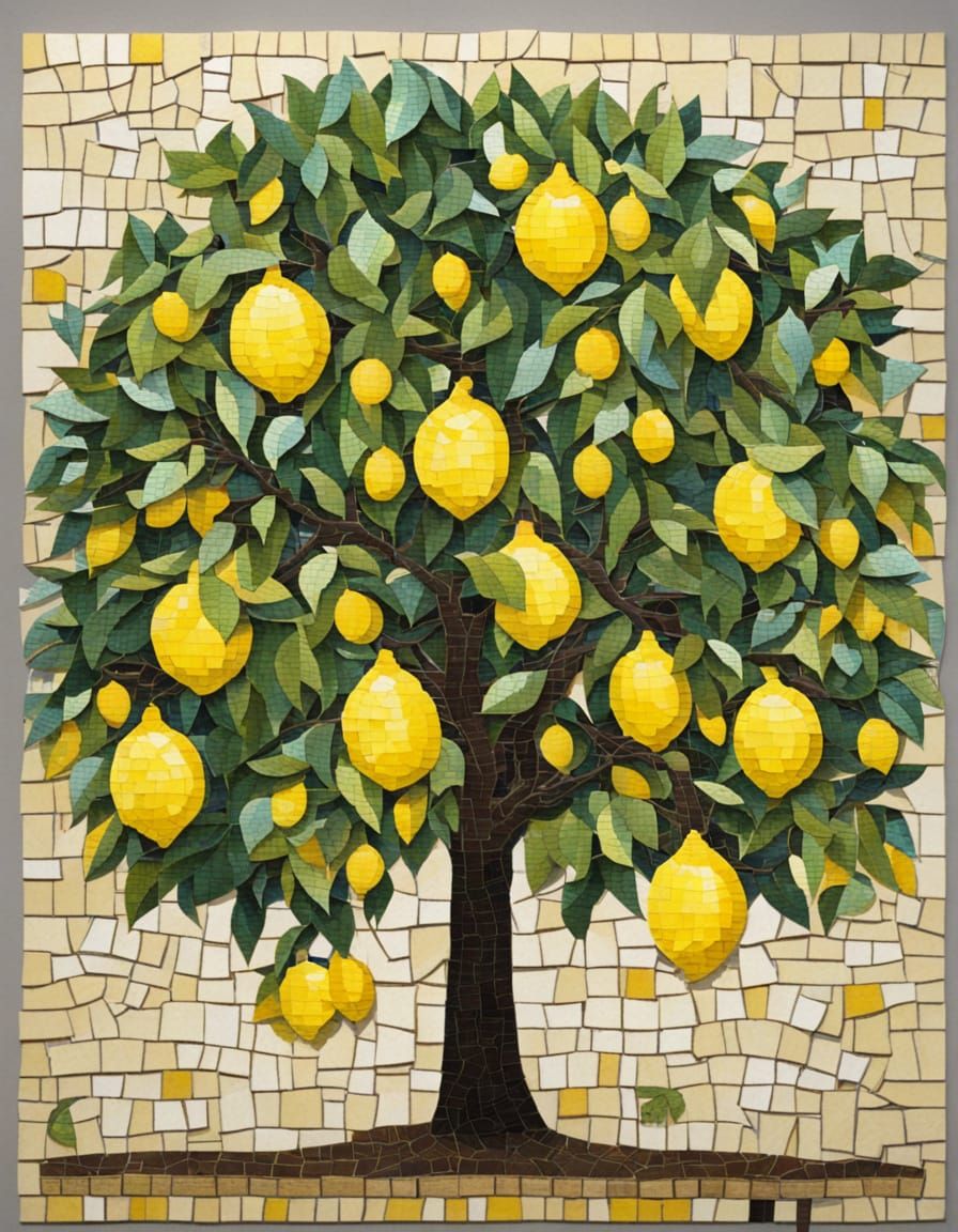 Vibrant Mosaic Artwork of a Lemon Tree