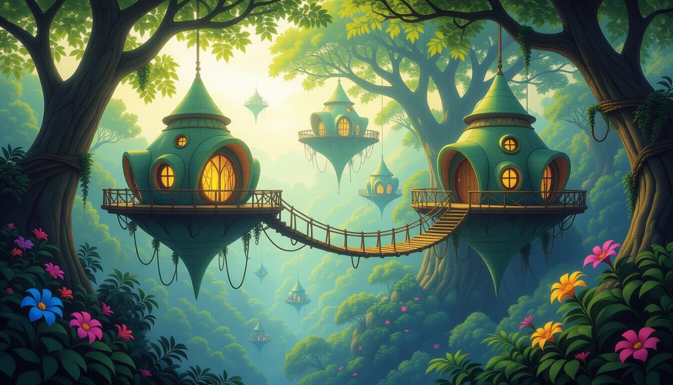Alien Treehouse Village in Luminous Forest