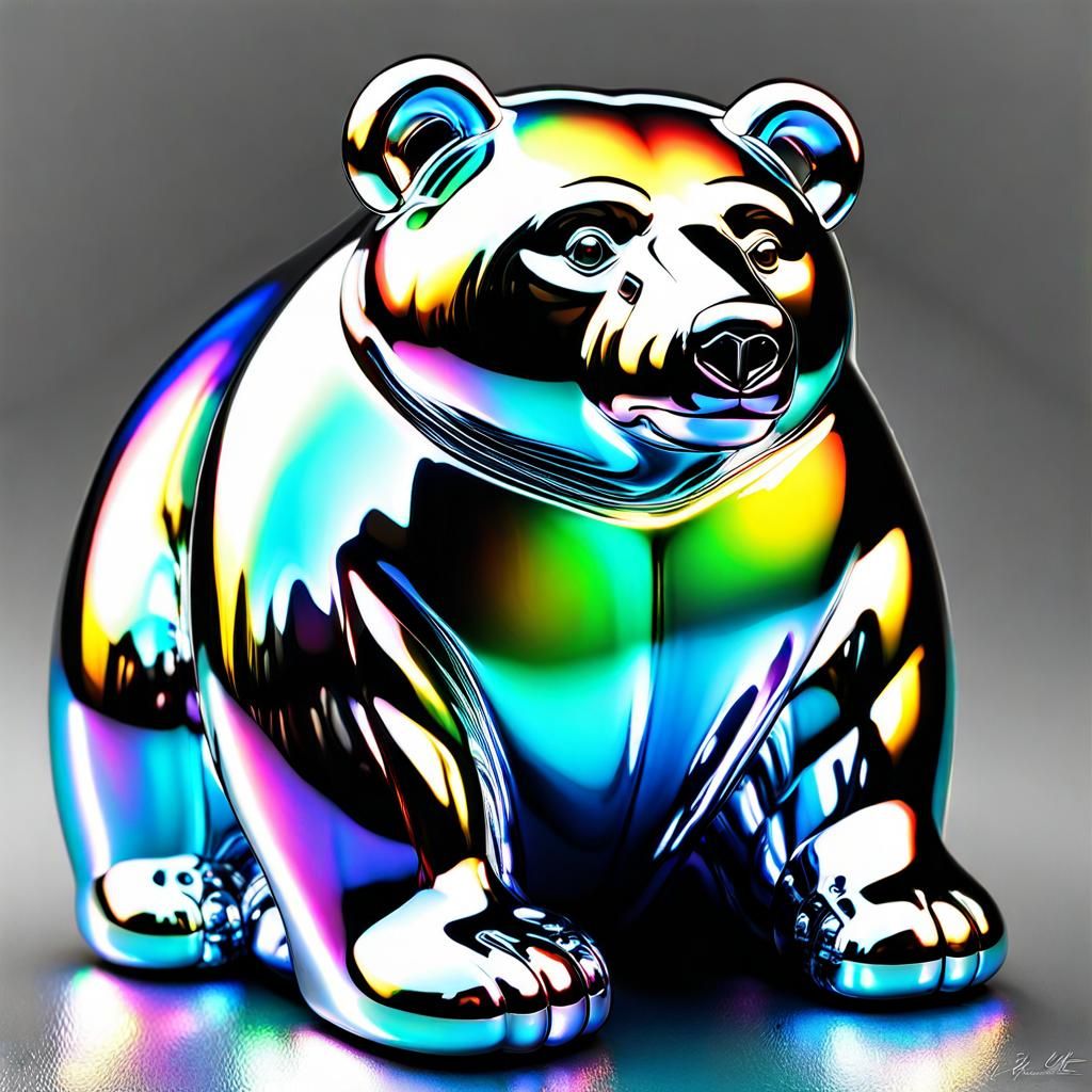 Opalescent Rainbow Chrome Bear: A Metallic Optical Illusion