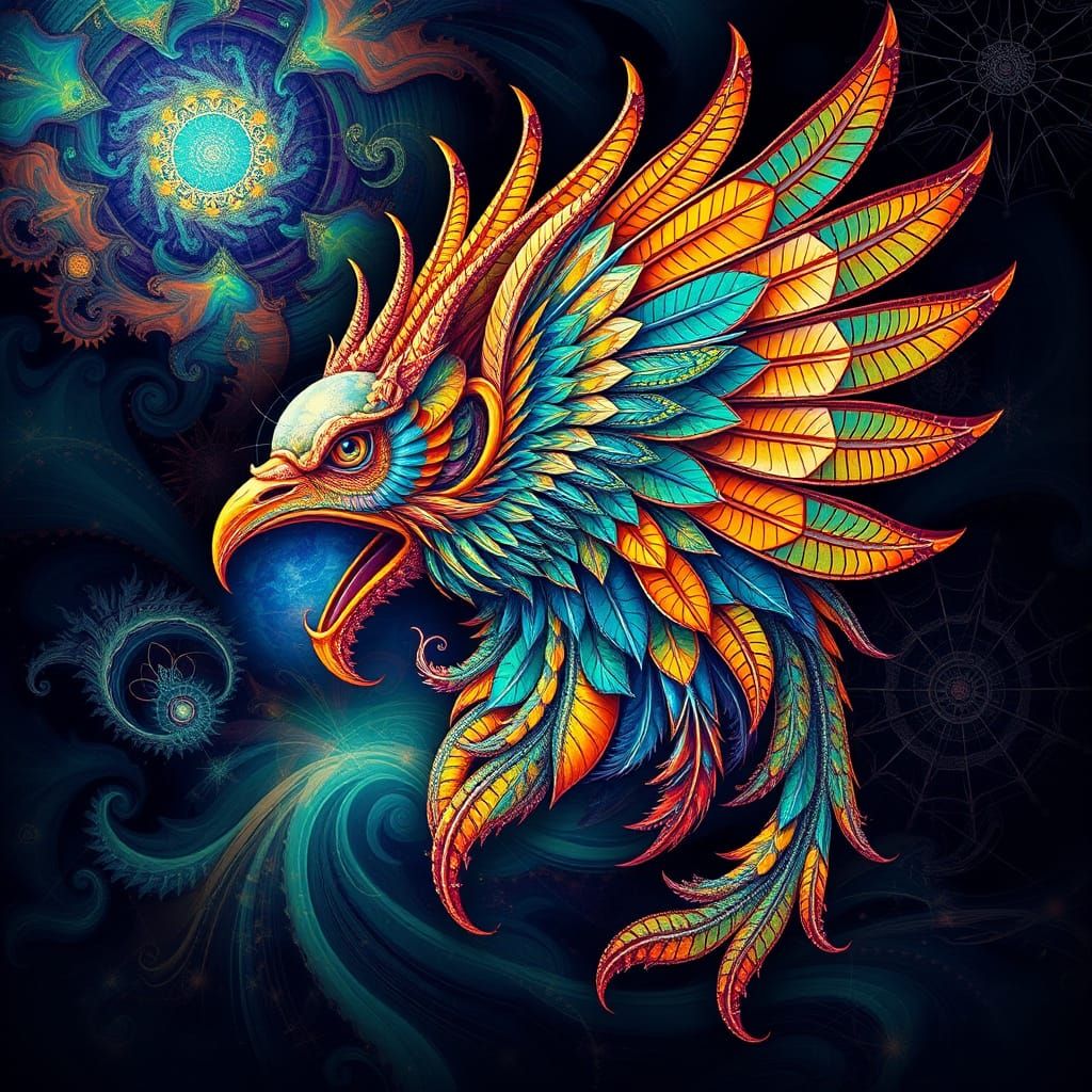Fractal Griffin Head in Visionary Style