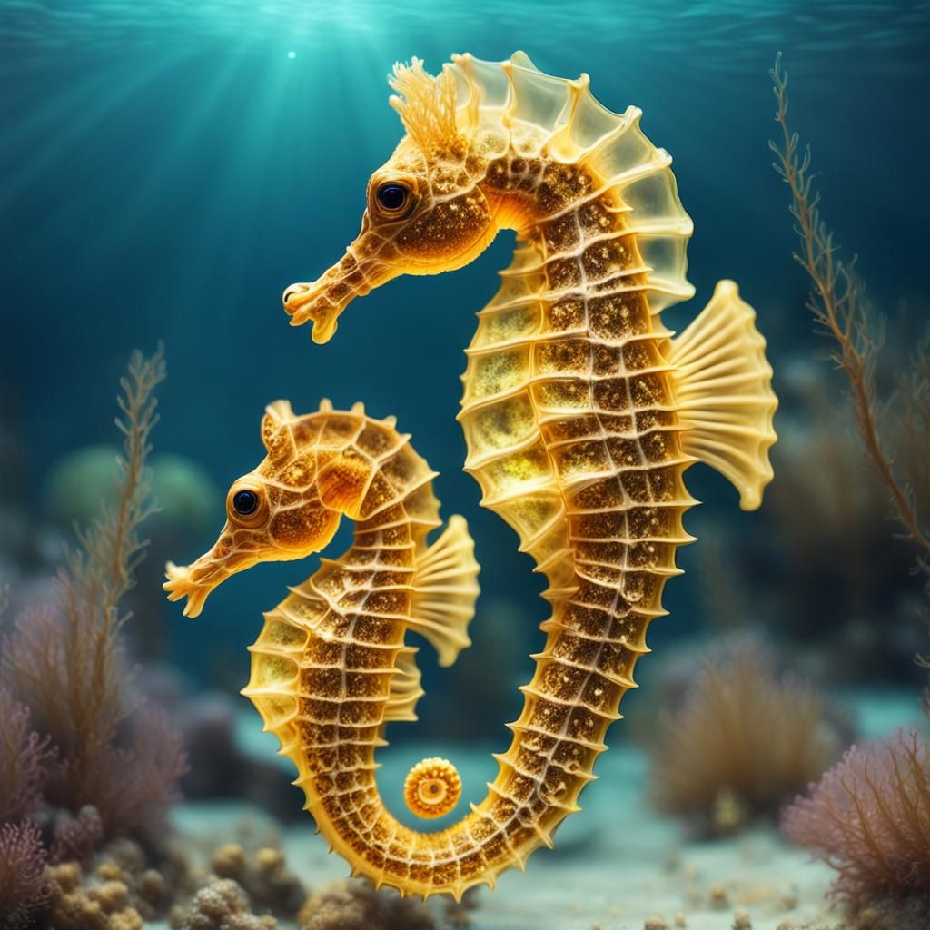 Golden Seahorse Underwater: Sparkling Specimen
