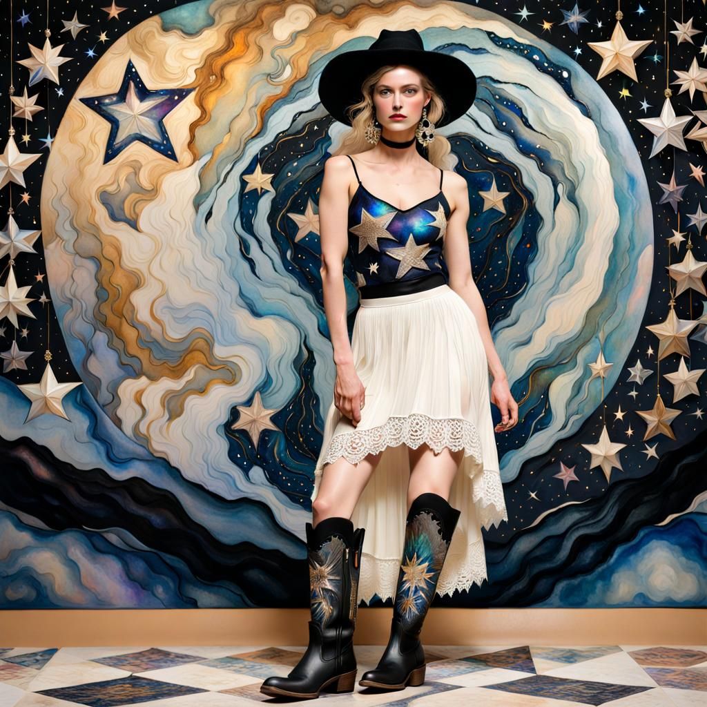 Angelic Cowgirl in Watercolor Style with Cosmic Shimmer