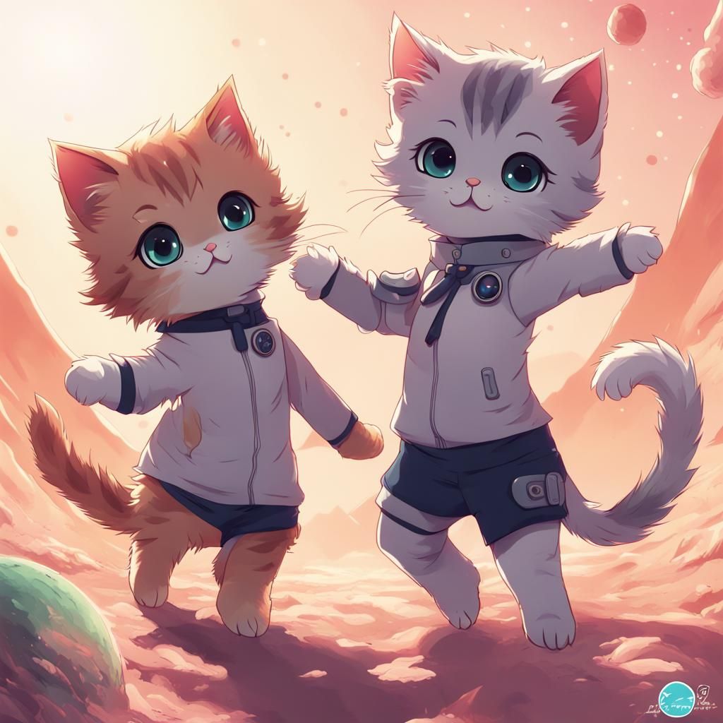 Dancing Kittens on Alien Planet in Anime Style