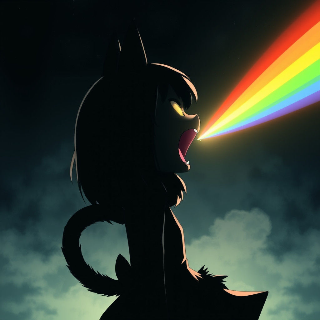 Anime Catgirl Eats Heavenly Rainbow in Darkness