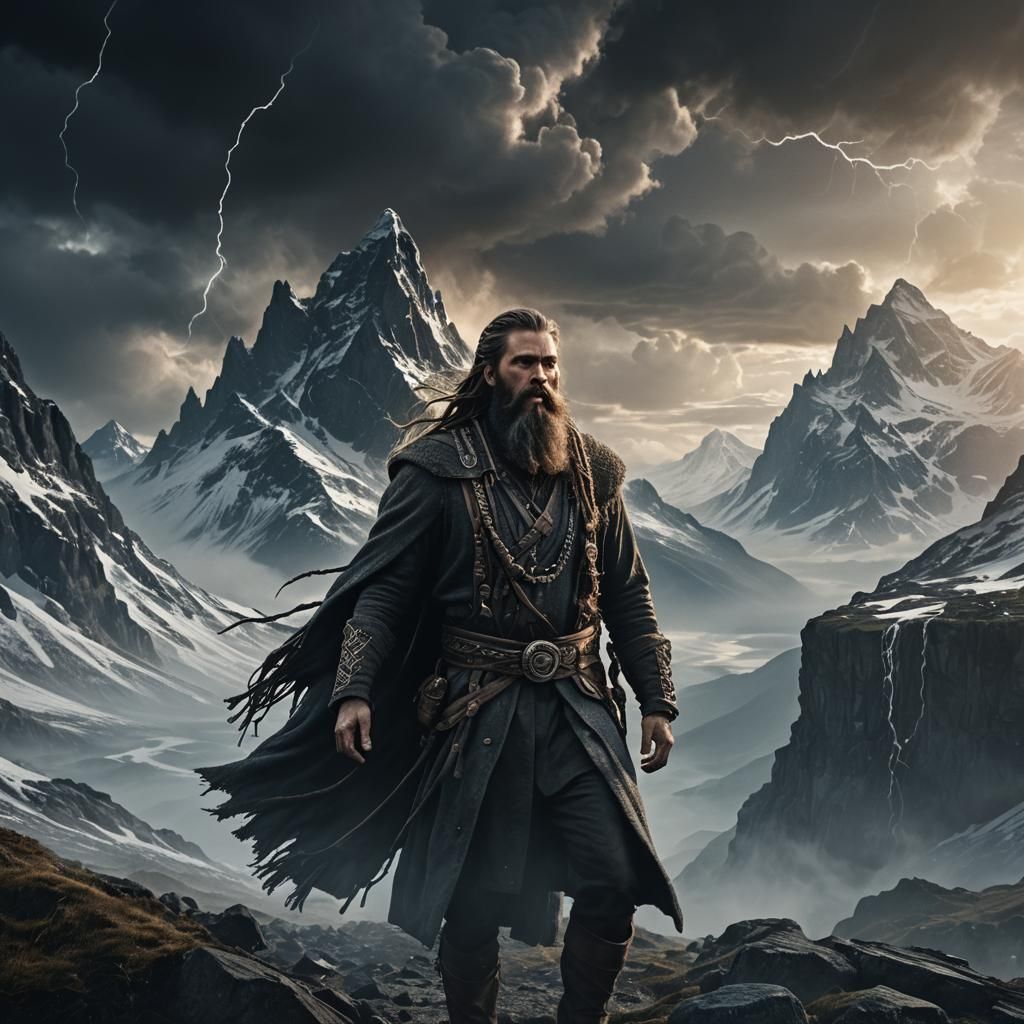 Heroic Man with Braided Beard Digital Painting