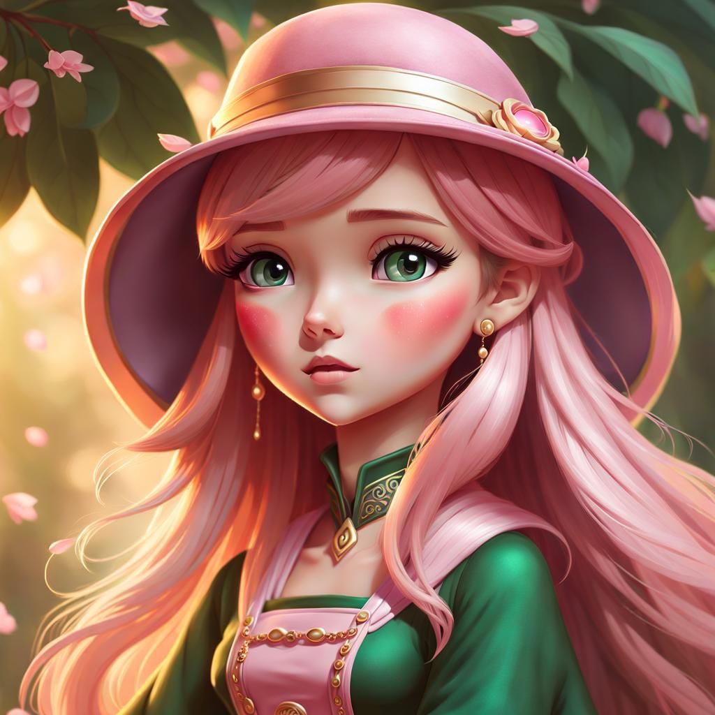 Chibi Girl in Pink Dress, Digital Art