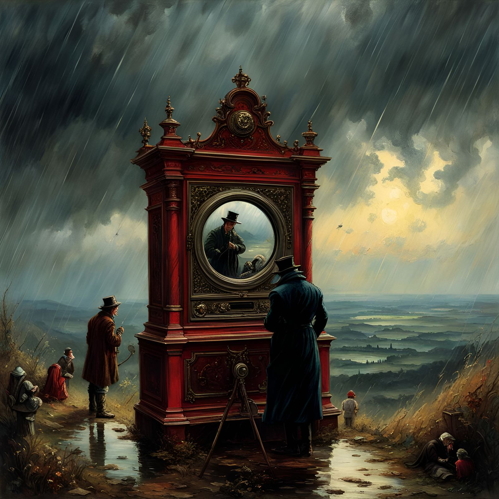 Devil Oversees Rainy Encounter: Rackham-esque Illustration