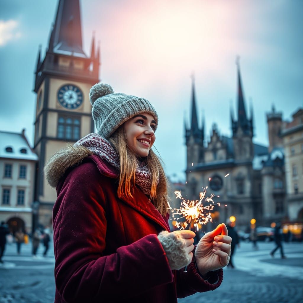 Surreal Winter Celebration in Prague's Old Town Square