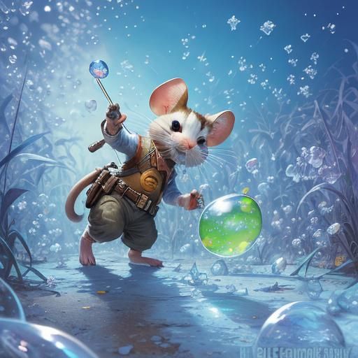 Mouse Game Character Blowing Bubbles, Comic Art