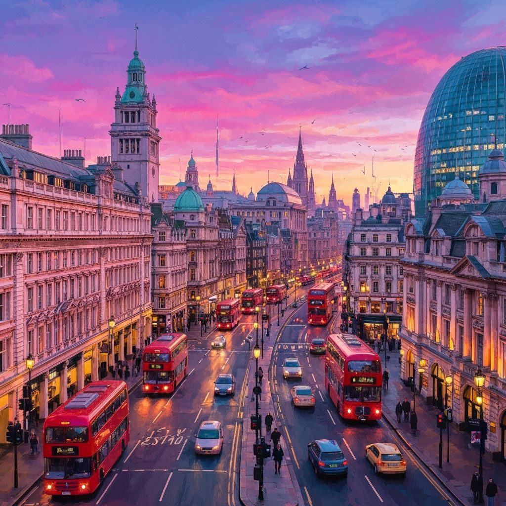London Cityscape at Dusk: Impressionistic and Futuristic Sty...