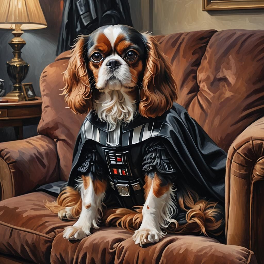 Darth Vader Spaniel in Impressionistic Oil Painting