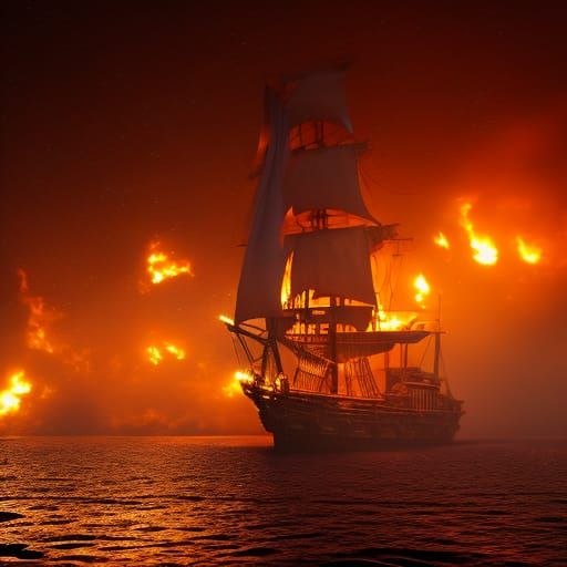 Pirate Ship at Night with Dynamic Lighting