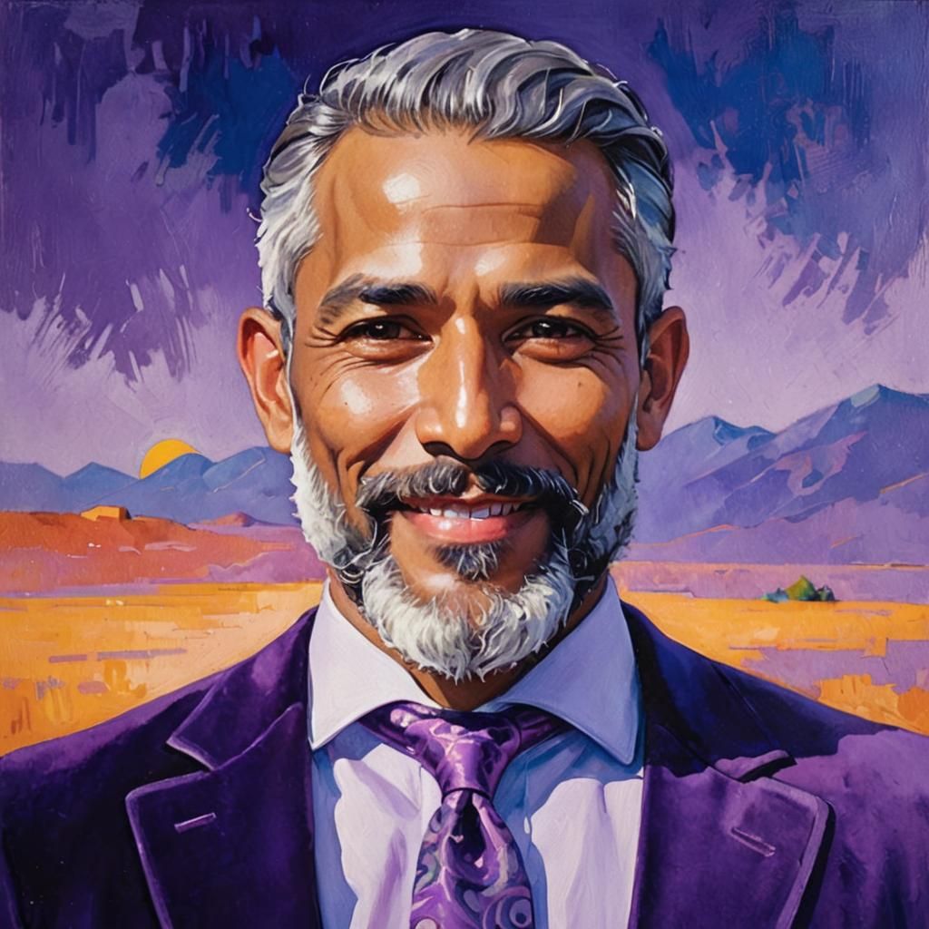 Smiling Peruvian Man in Velvet Suit, Neo-Impressionist Style