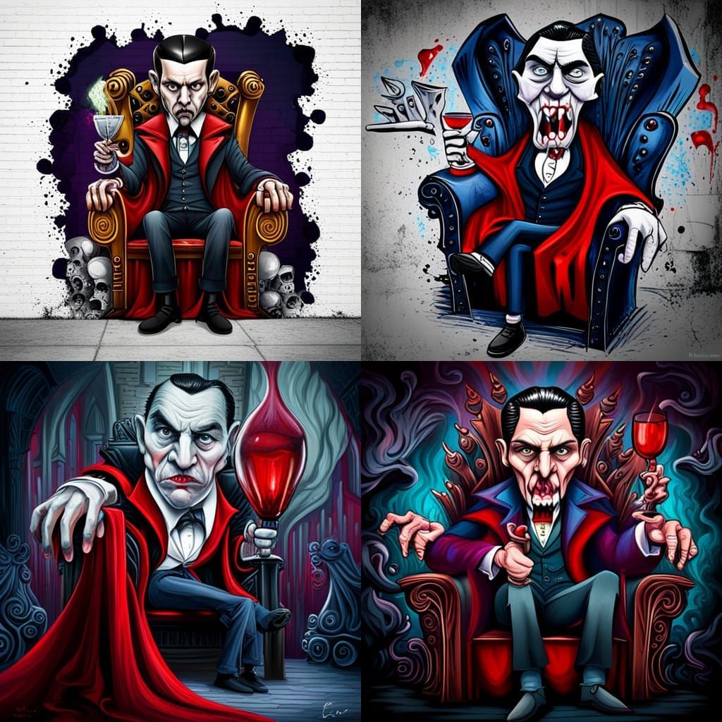 Dracula on Throne: Graffiti Art with Glass of Blood