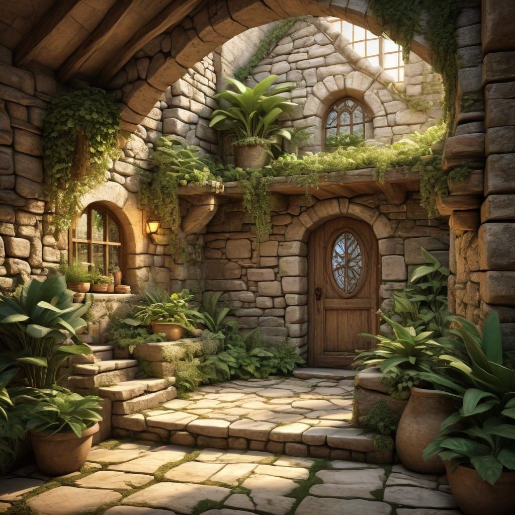 Cozy Whimsical Stone Room in Earthy Tones